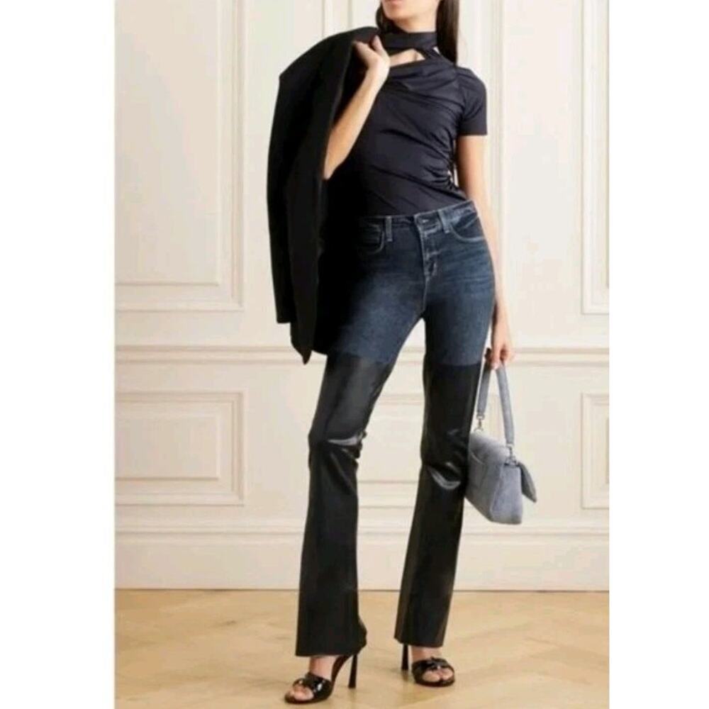 L’Agence Jeans Womens 29 Ruth High Rise Straight in Magnolia Black Coated 2 Tone
